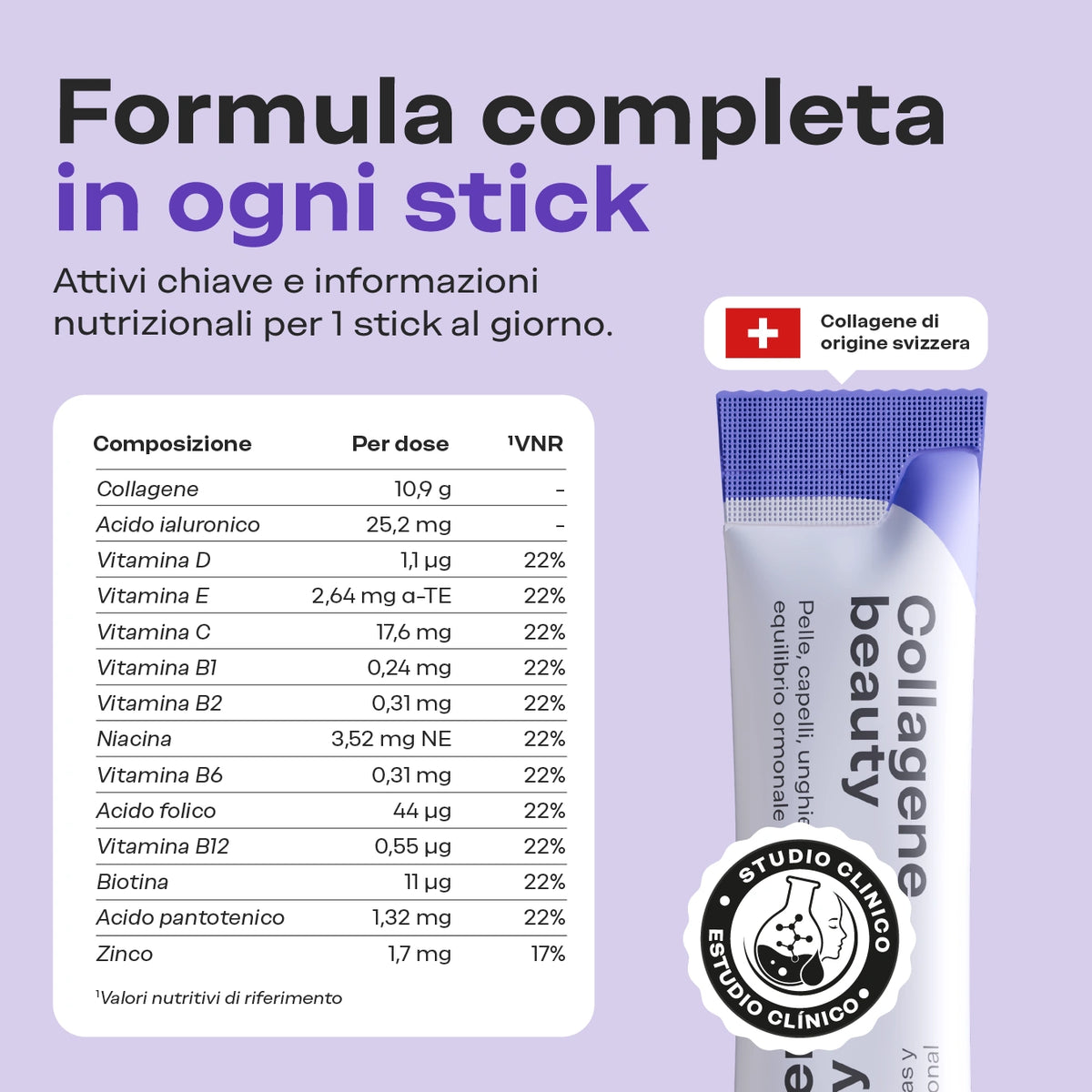 Attivi chiave e informazioni nutrizionali 1 stick Beauty