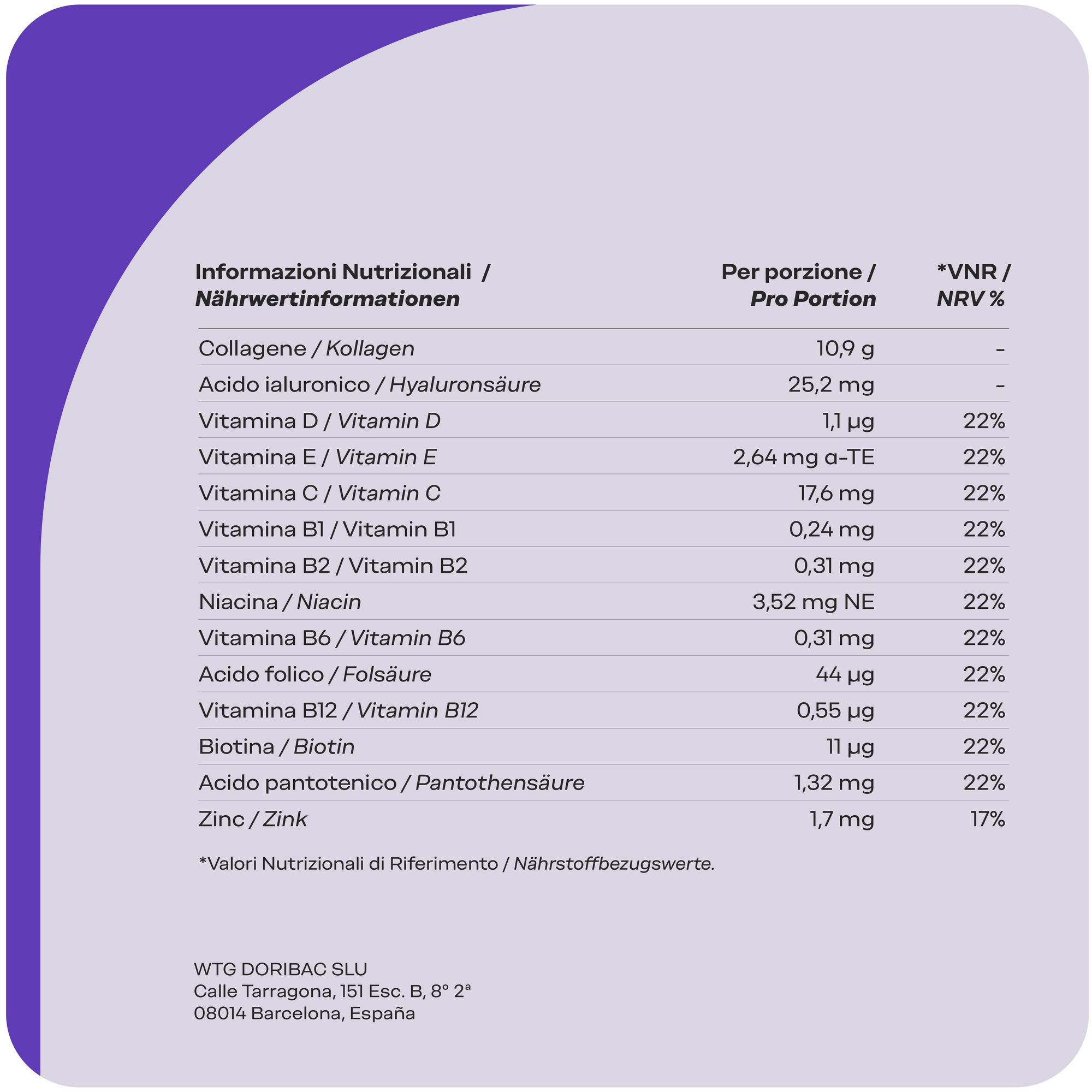 Valori Nutrizionali Collagene Beauty